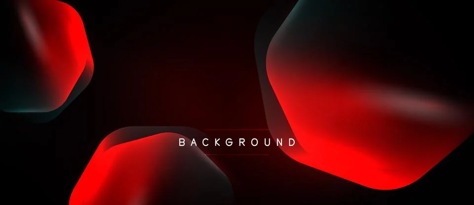 Dark background features abstract red, blue shapes. Gradient effects create Illustrazione stock