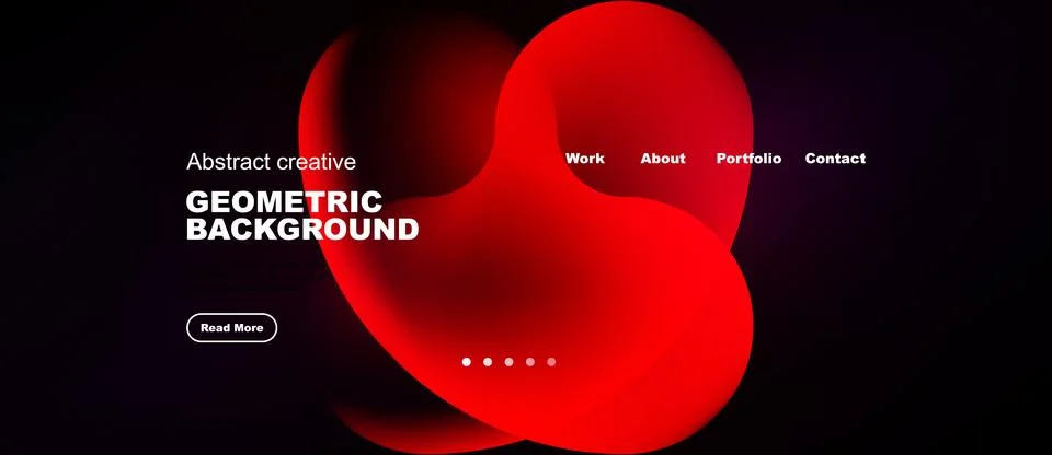 Dark background features abstract red shapes. Text elements include website Illustrazione stock