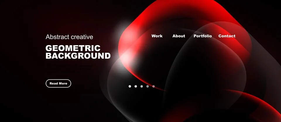 Dark background features abstract red shapes, text elements, navigation opt.. Stock Illustration
