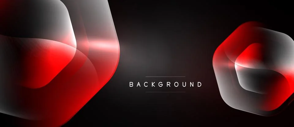 Dark background features abstract red shapes. Glossy highlights create dynami Illustrazione stock
