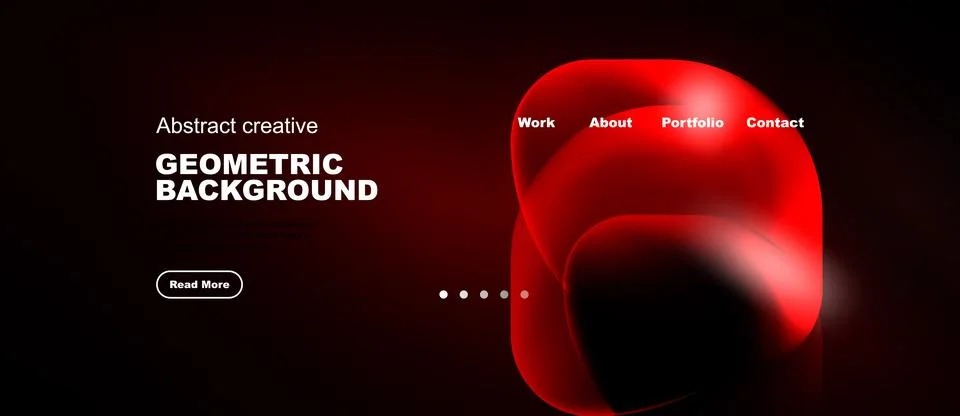 Dark background features abstract red shapes, text elements, navigation opt.. Stock Illustration