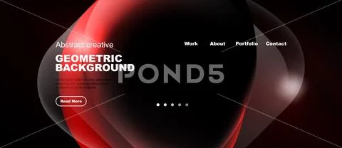 Dark background features abstract red shapes, text elements, navigation menu. Stockillustratie