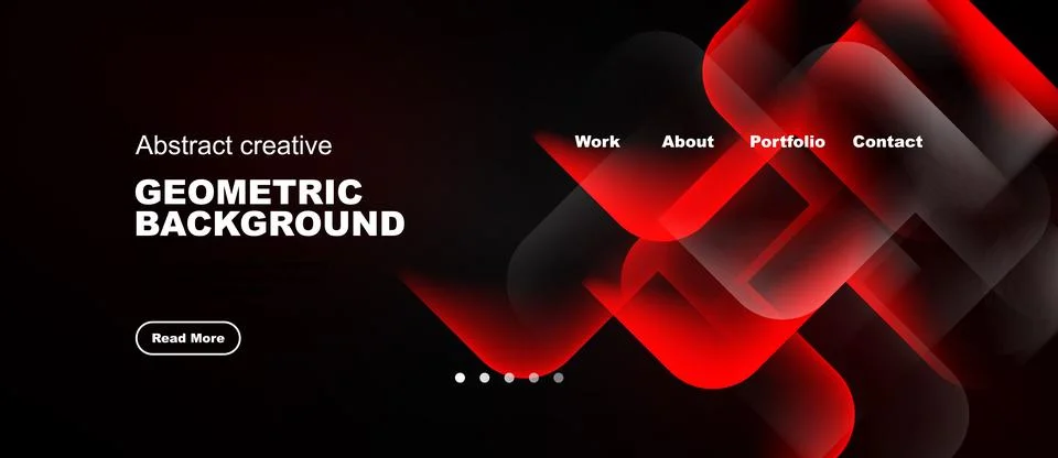 Dark background features abstract red shapes, text elements, navigation opt.. Stock Illustration