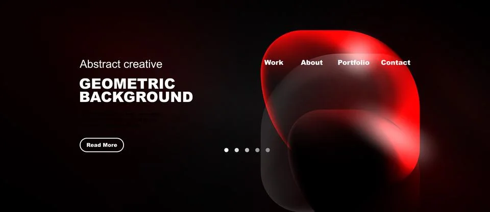 Dark background features abstract red shapes, text elements, navigation opt.. Stock Illustration