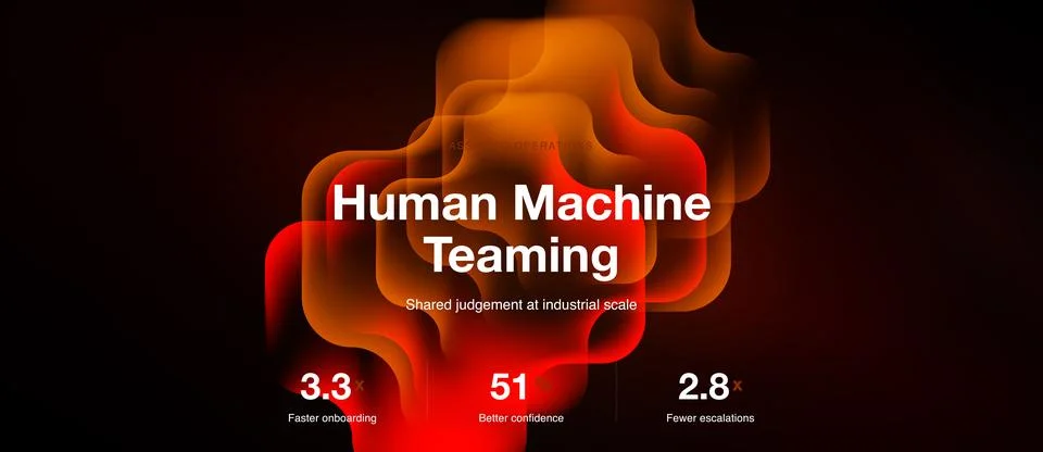 Dark background features abstract red shapes. Text highlights human machine Stock Illustration