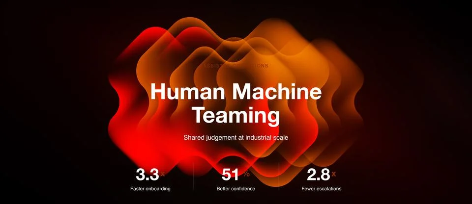 Dark background features abstract red shapes. Text highlights Human Machine Stock Illustration