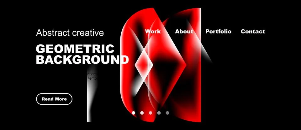 Dark background features abstract red geometric shapes, text elements, Stock Illustration