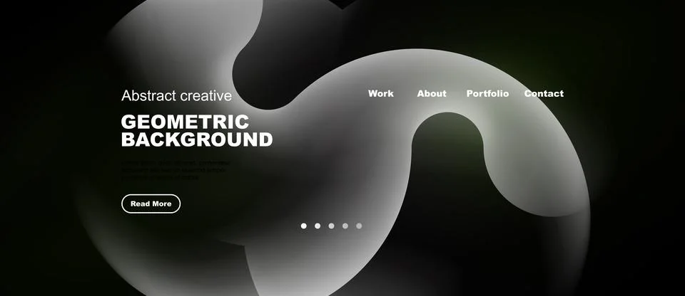 Dark background features abstract shapes, text elements, navigation options. Stock-Illustration