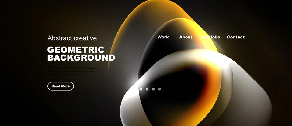 Dark background features abstract shapes, gradients. Text includes geometric 스톡 일러스트