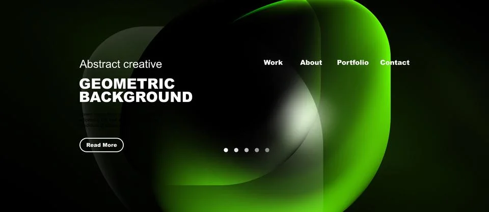 Dark background features abstract shapes, text elements. Minimalist design wi Stock Illustration
