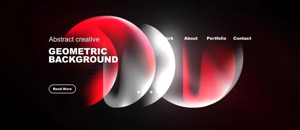 Dark background features abstract shapes, text, navigation menu. Modern desig 스톡 일러스트