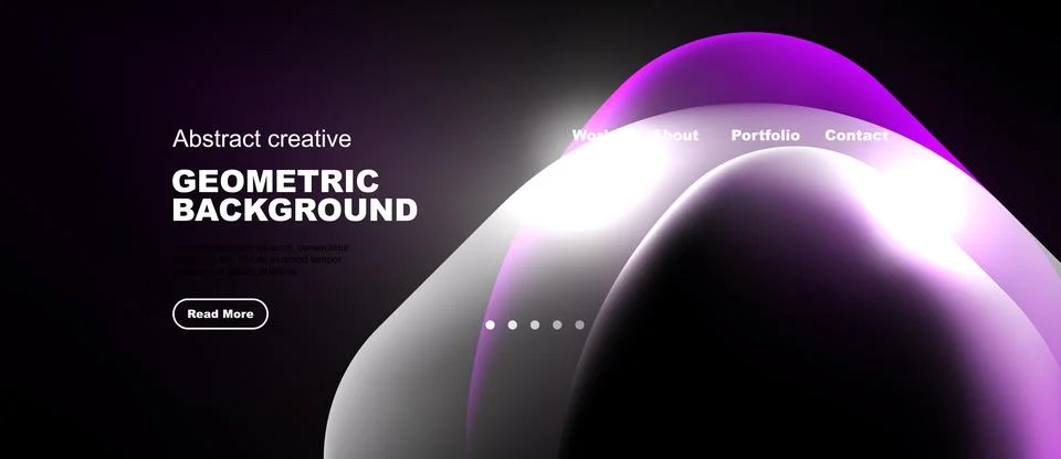 Dark background features abstract shapes, text, navigation menu. Modern desig Stock Illustration