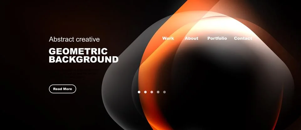 Dark background features abstract shapes, text, navigation menu. Modern desig Stockillustratie