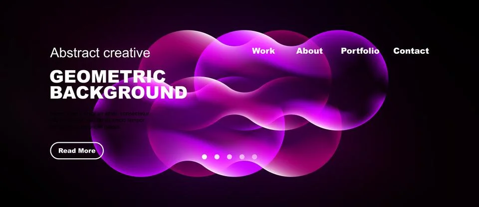 Dark background features abstract shapes, vibrant colors, text elements. Stock Illustration