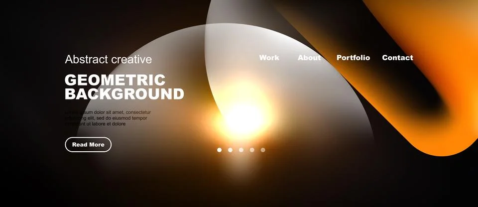 Dark background features abstract shapes, text elements, navigation menu. War Stock Illustration