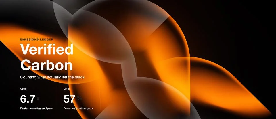 Dark background features abstract shapes, text highlights verified carbon Stock Illustration