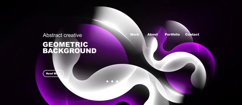 Dark background features abstract shapes, purple hues, white swirls. Text Stock Illustration