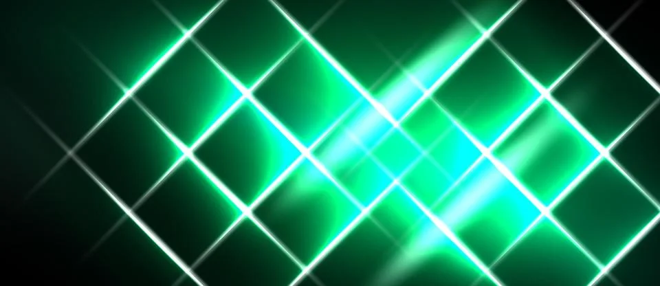 Dark background features bright green glowing grid pattern. Lines intersect 스톡 일러스트