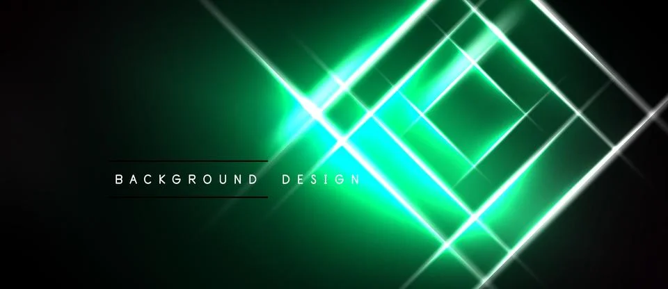 Dark background features bright green glowing lines forming geometric shapes. Illustrazione stock