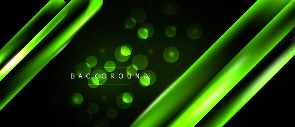 Dark background features bright green diagonal lines, glowing circles. Text 스톡 일러스트