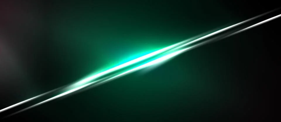 Dark background features bright green light streak, diagonal line. Minimalist Stock Illustration