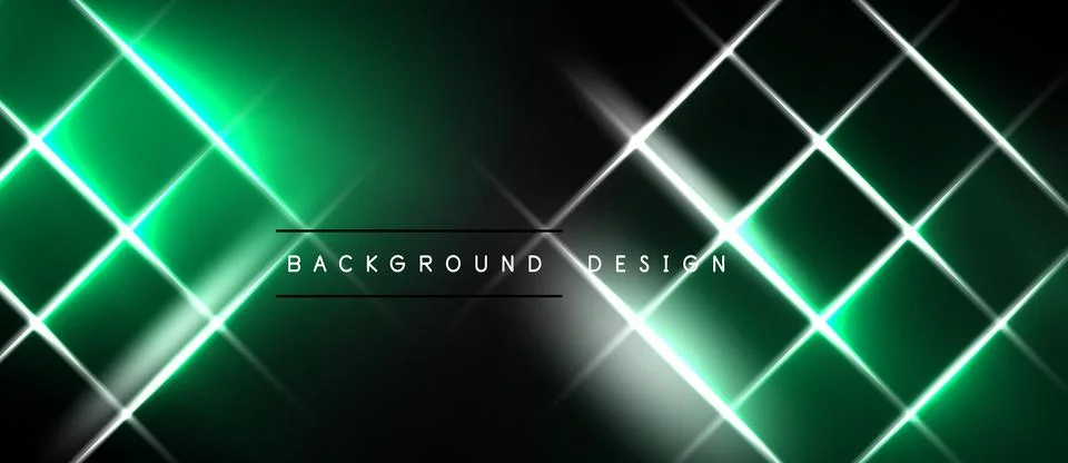 Dark background features bright neon lines forming diamond grid pattern. Text Stock Illustration