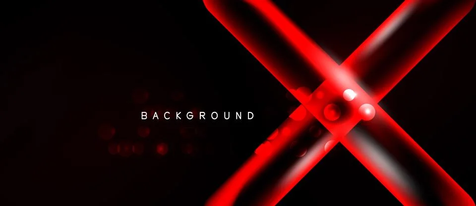 Dark background features bright red neon cross shape. Glowing circles add d.. Stock Illustration