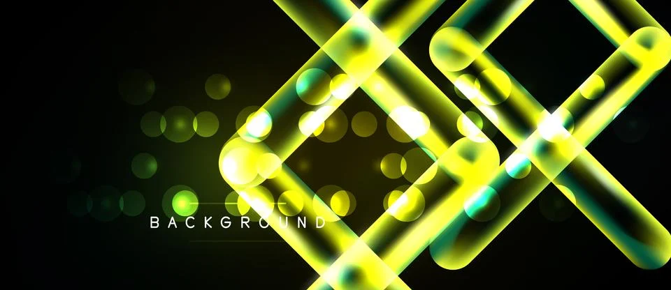Dark background features bright yellow geometric lines, circles. Modern abs.. Stock Illustration