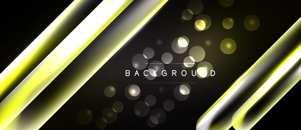 Dark background features bright yellow diagonal lines, glowing circles create Stockillustratie
