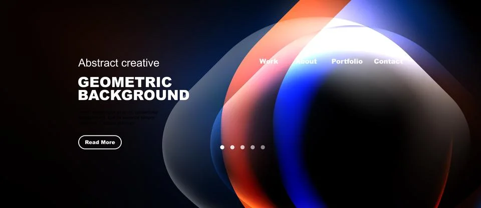 Dark background features colorful fluid shapes, text, navigation menu. Modern Stock Illustration