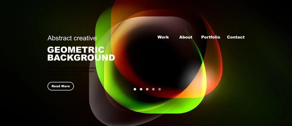 Dark background features colorful overlapping shapes. Website navigation 스톡 일러스트