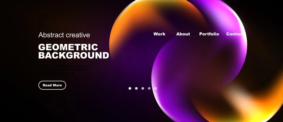 Dark background features colorful overlapping circles. Text includes work, .. Stock Illustration