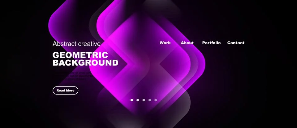 Dark background features flowing purple shapes, text elements, navigation Stock Illustration
