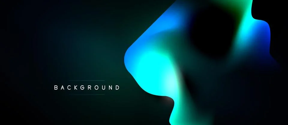 Dark background features fluid shapes, vibrant blue, green gradients. Minim.. 库存插图