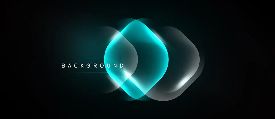 Dark background features glowing abstract shapes. Turquoise light creates Stock Illustration