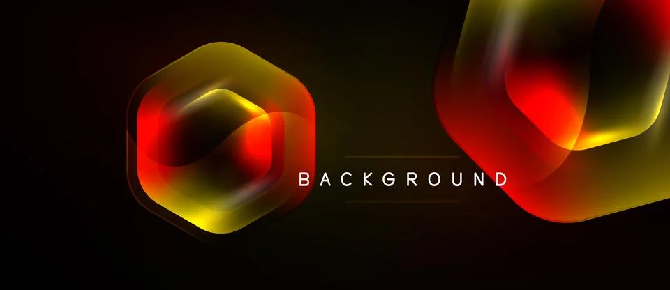 Dark background features glowing geometric shapes. Red, yellow hues create 库存插图
