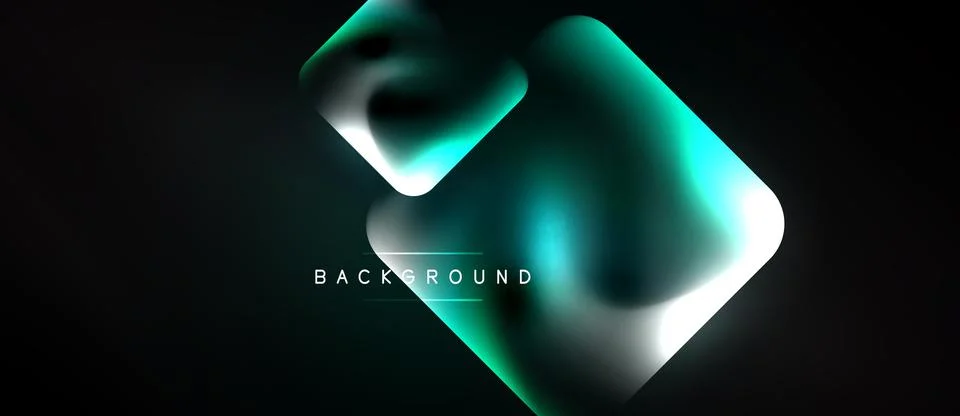 Dark background features glowing geometric shapes. Turquoise, white gradients 스톡 일러스트