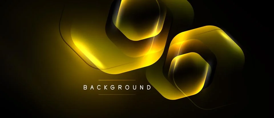 Dark background features glowing golden geometric shapes. Abstract design Stock Illustration