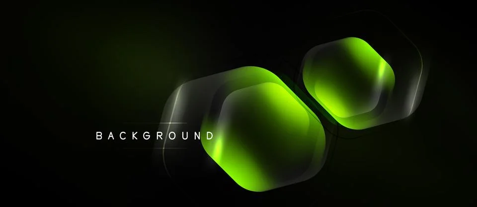 Dark background features glowing green hexagonal shapes. Modern design with Illustrazione stock