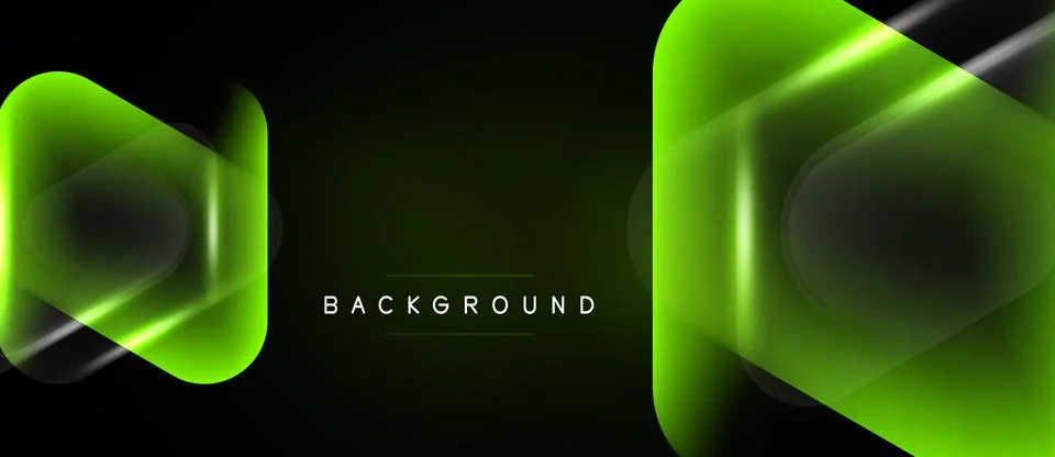 Dark background features glowing green geometric shapes. Modern design with Stock Illustration