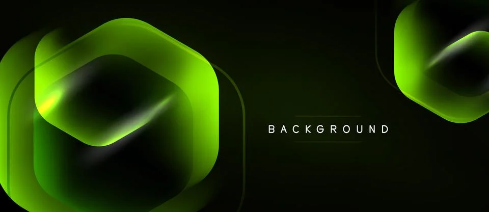 Dark background features glowing green hexagonal shapes. Modern design with Stockillustratie
