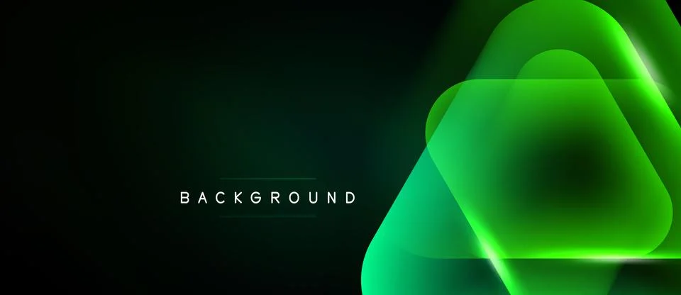 Dark background features glowing green geometric shapes. Overlapping layers 스톡 일러스트