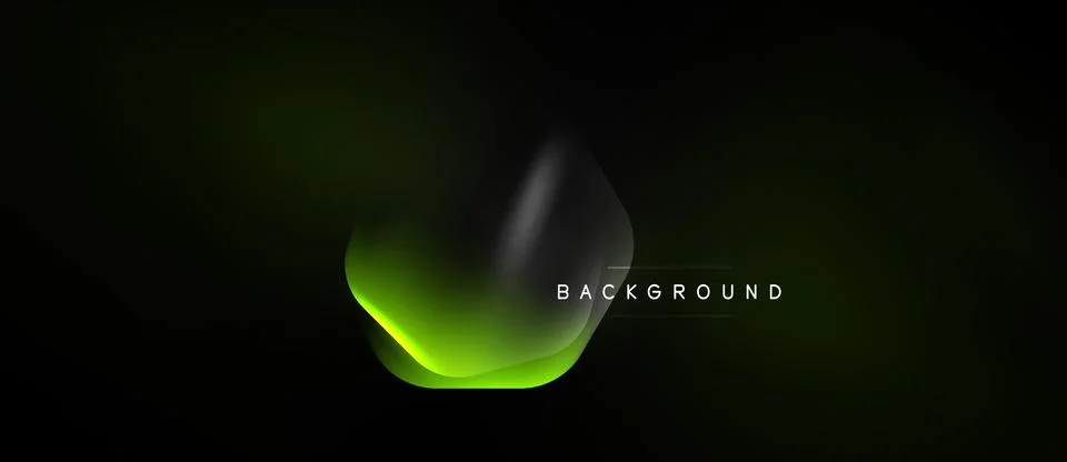 Dark background features glowing green abstract shape. Minimalist design with Stock Illustration