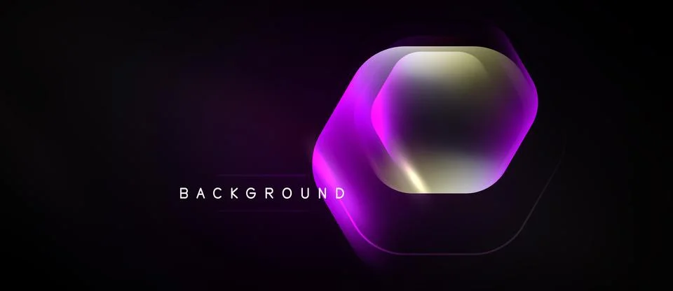 Dark background features glowing hexagon shape. Purple, yellow hues create Stockillustratie