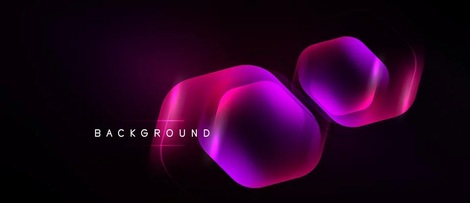 Dark background features glowing hexagonal shapes. Vibrant magenta, purple hu Stock Illustration