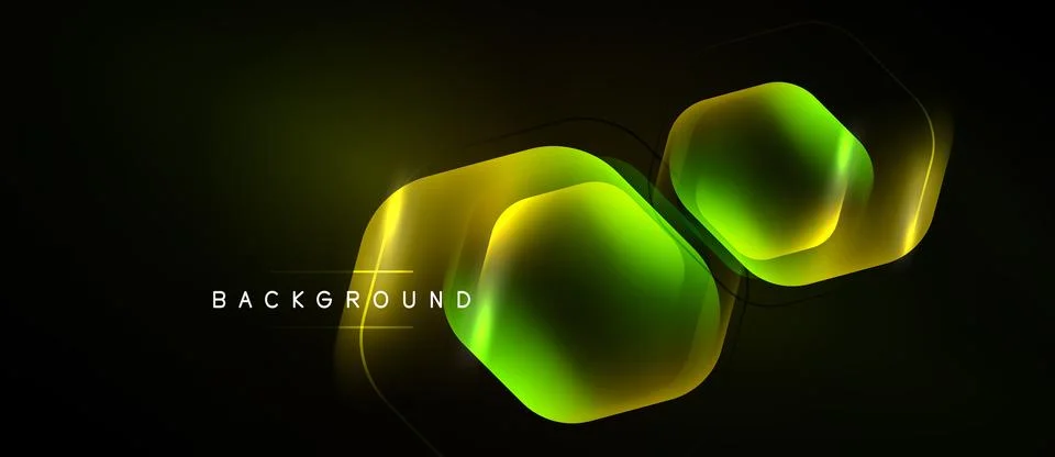 Dark background features glowing hexagonal shapes. Gradient colors transition Stock Illustration