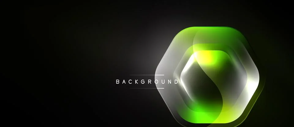 Dark background features glowing hexagonal shapes. Green, yellow hues create Stockillustratie