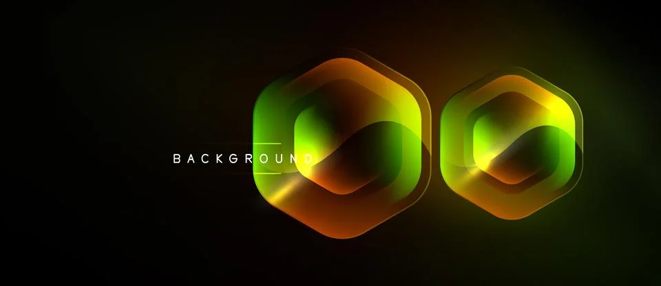 Dark background features glowing hexagonal shapes. Gradient colors blend gree Stockillustratie