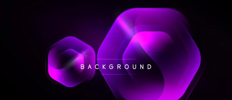 Dark background features glowing hexagonal shapes. Purple, pink hues create Stockillustratie