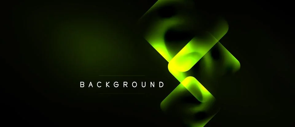 Dark background features glowing neon lines forming abstract shapes. Minimali Stock Illustration